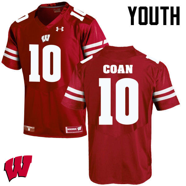 Wisconsin Badgers Youth #10 Jack Coan NCAA Under Armour Authentic Red College Stitched Football Jersey VD40W57IG